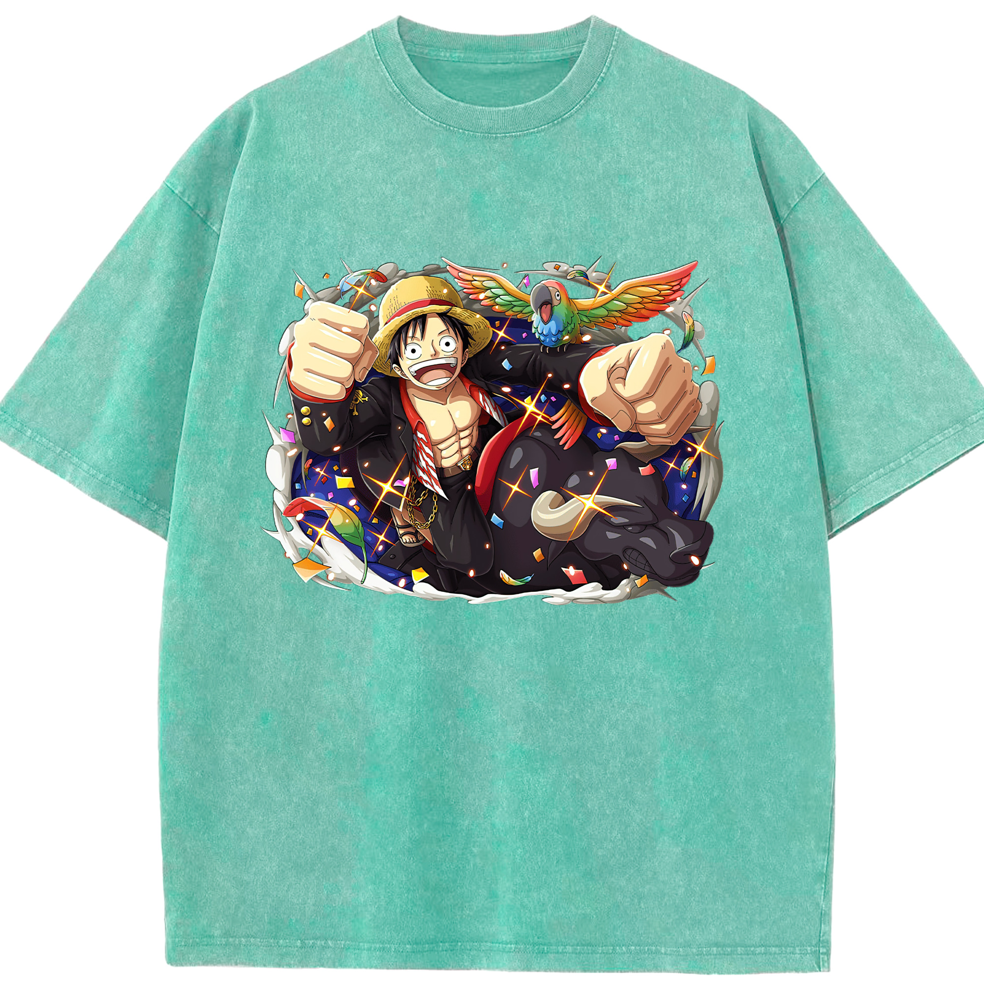 ワンピース モンキー・D・ルフィ ONE PIECE Monkey D. Luffy 綿100% ヴィンテージ風 半袖Tシャツ（フロントプリント）